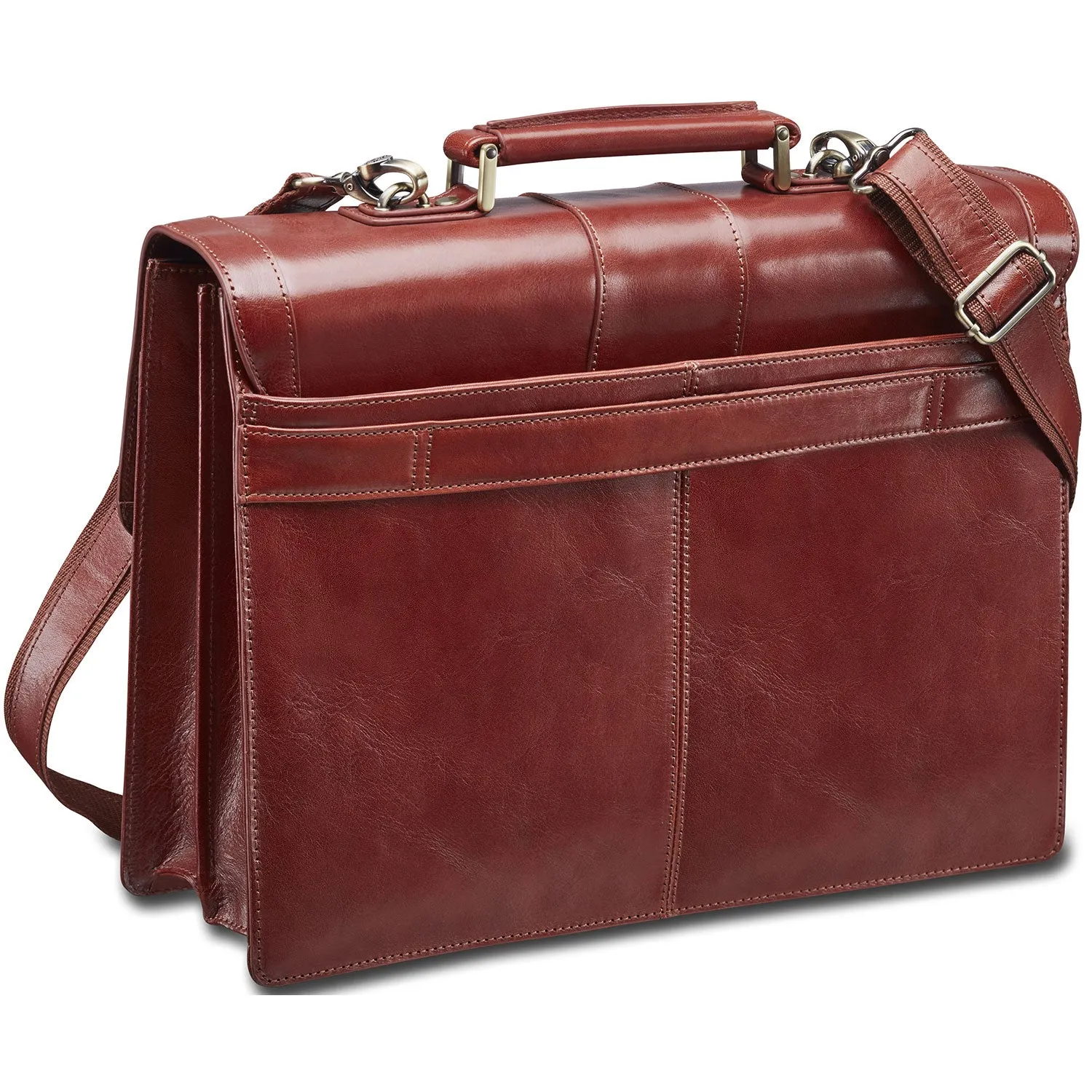 Mancini Leather Signature Collection Laptop / Tablet Compatible Double Compartment Briefcase - Brown