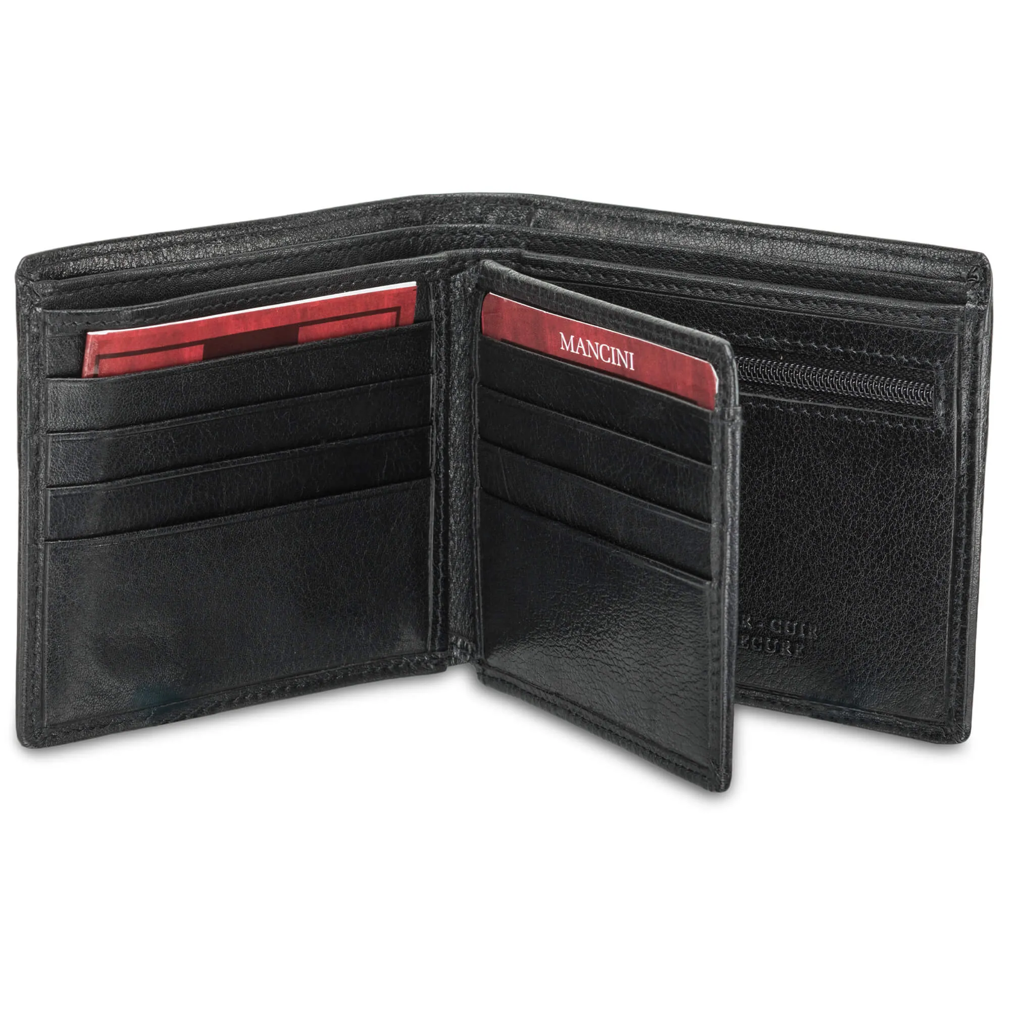 Mancini Men`s RFID Secure Center Wing Wallet with Coin Pocket