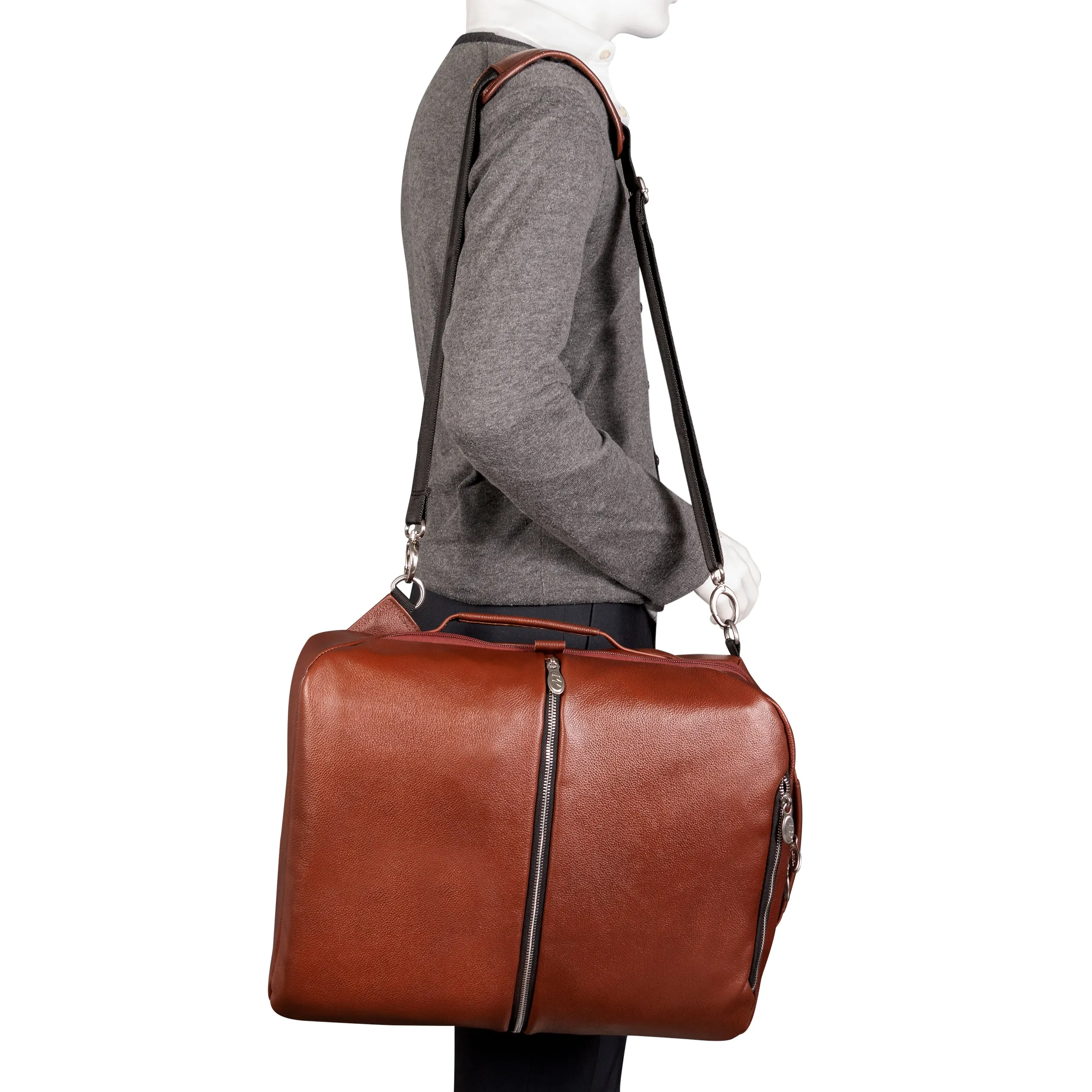 McKlein USA East Side 17" Leather 2-In-1 Laptop & Tablet Convertible Travel Backpack & Cross-Body