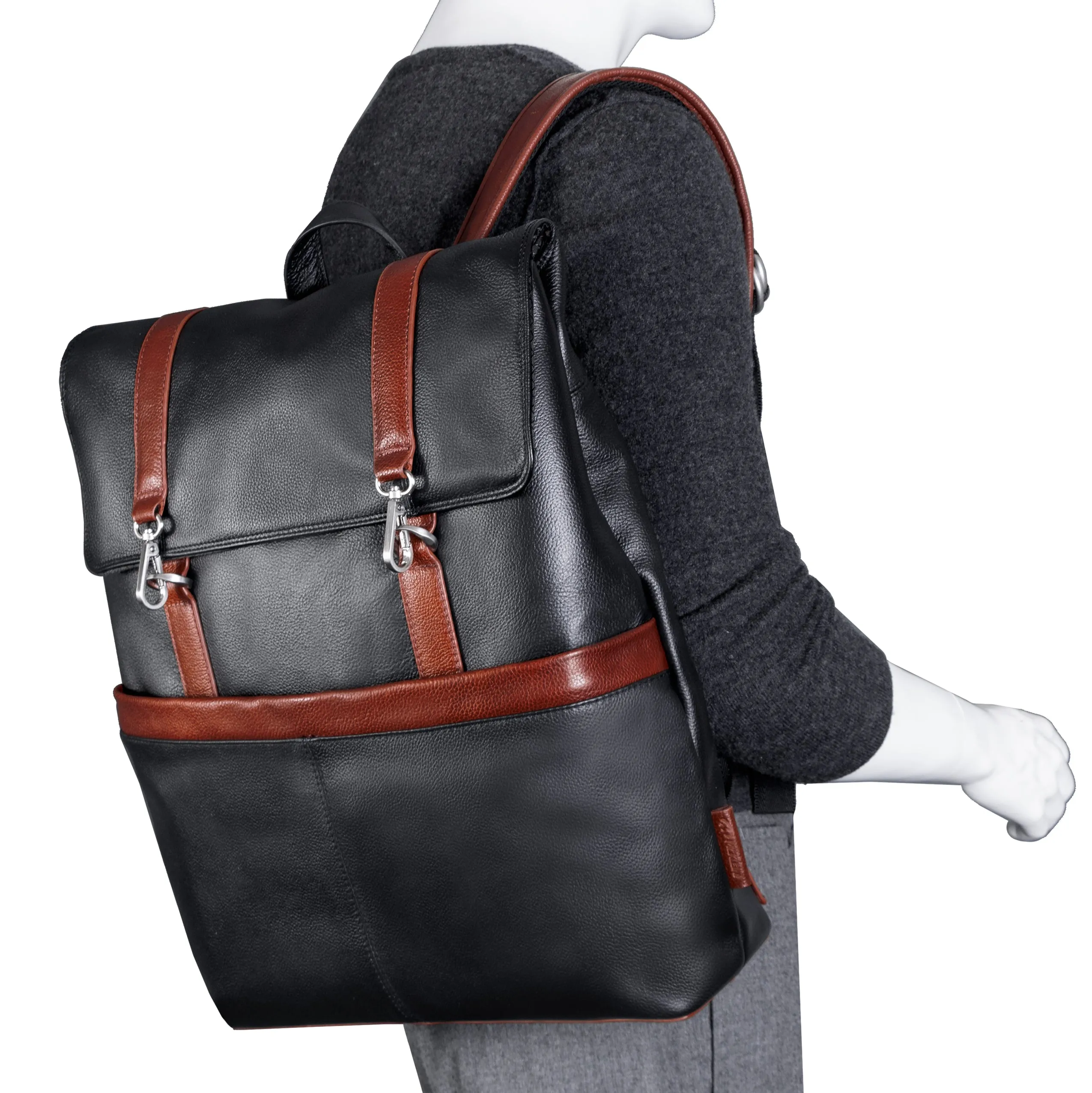 McKlein USA Element 17" Leather Two-Tone Flap-Over Laptop & Tablet Backpack