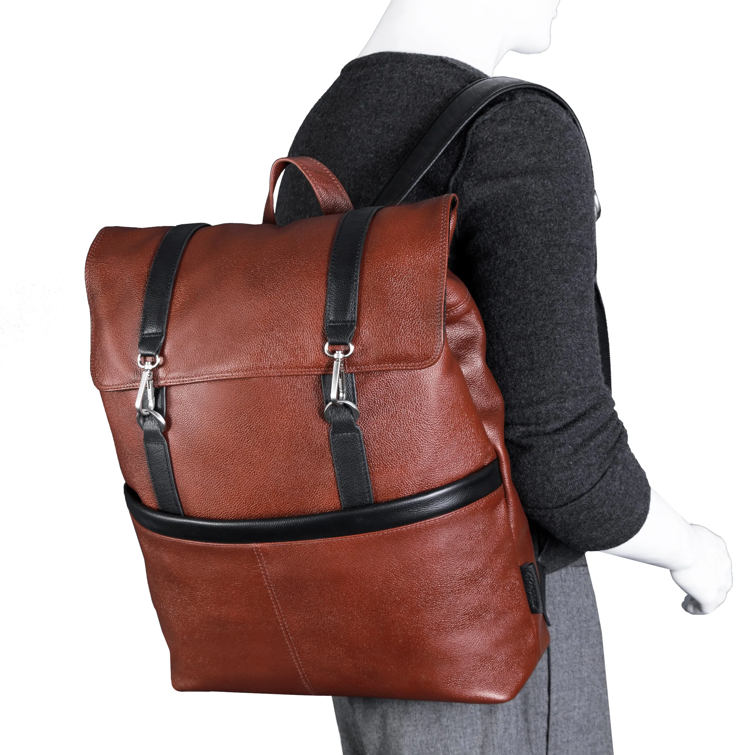 McKlein USA Element 17" Leather Two-Tone Flap-Over Laptop & Tablet Backpack