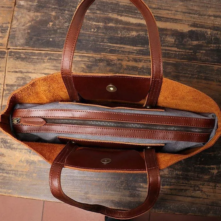 Minimalist Full Grain Leather Tote Bag Casual Leather Bag Women Large Shopper Bag Leather Diaper Bag Slouchy Tote Top Handle Shoulder Bag