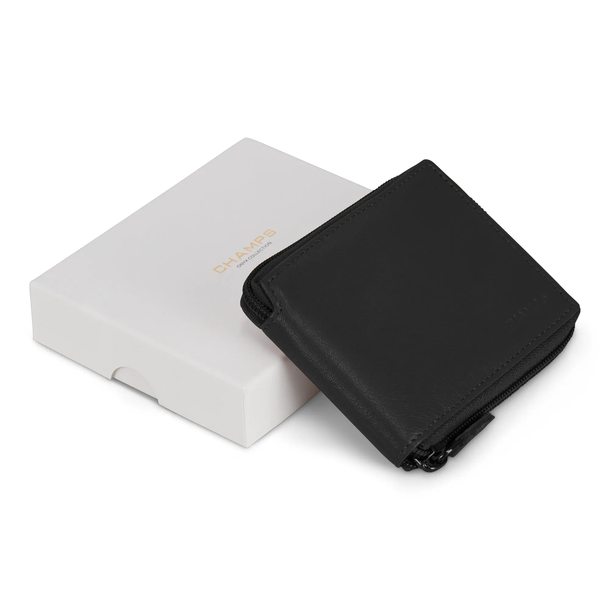 Onyx / Leather Zip Around Wallet *Drop Ship*
