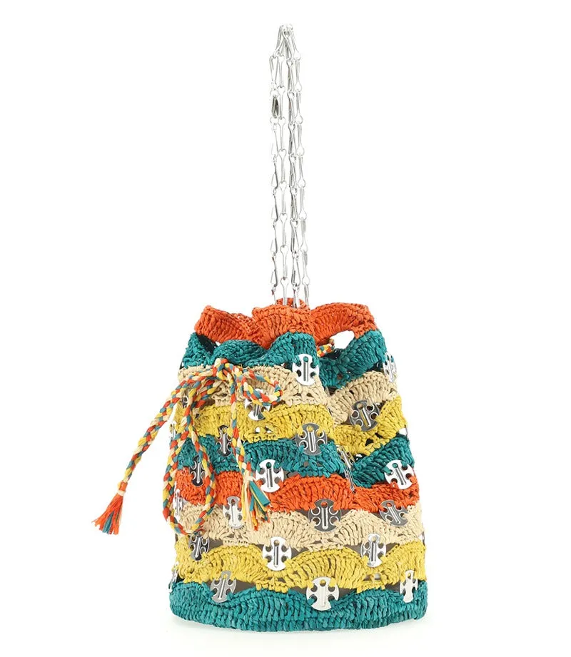 Paco Rabanne Striped Drawstring Bucket Bag