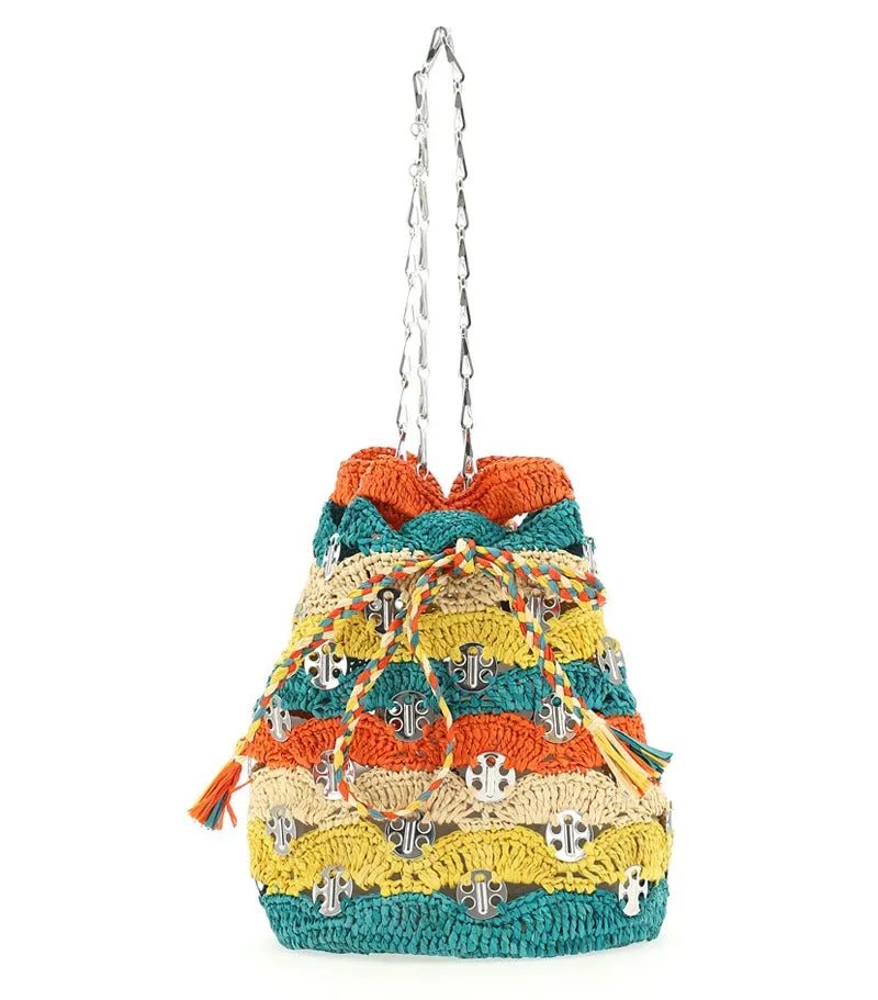 Paco Rabanne Striped Drawstring Bucket Bag