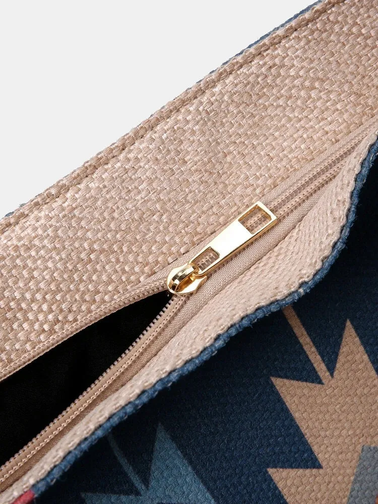 Retro Geometric Print Tassel Felt Ethnic Tote Shoulder Bag