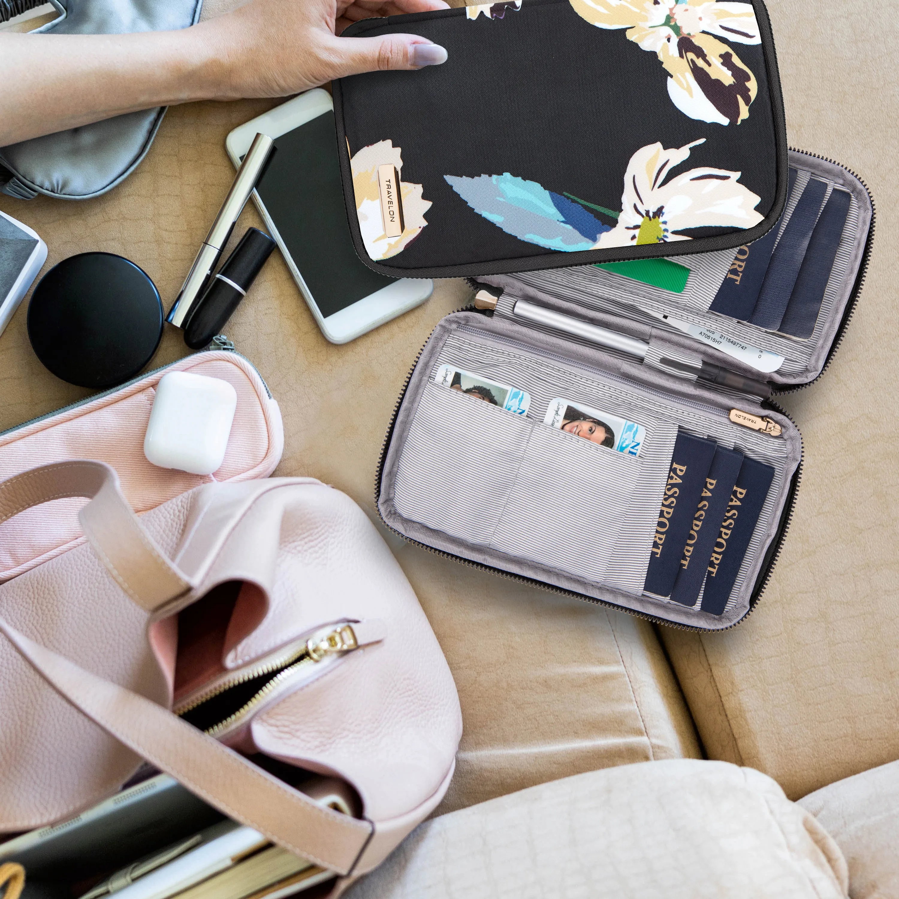 RFID Blocking Family Passport Zip Wallet