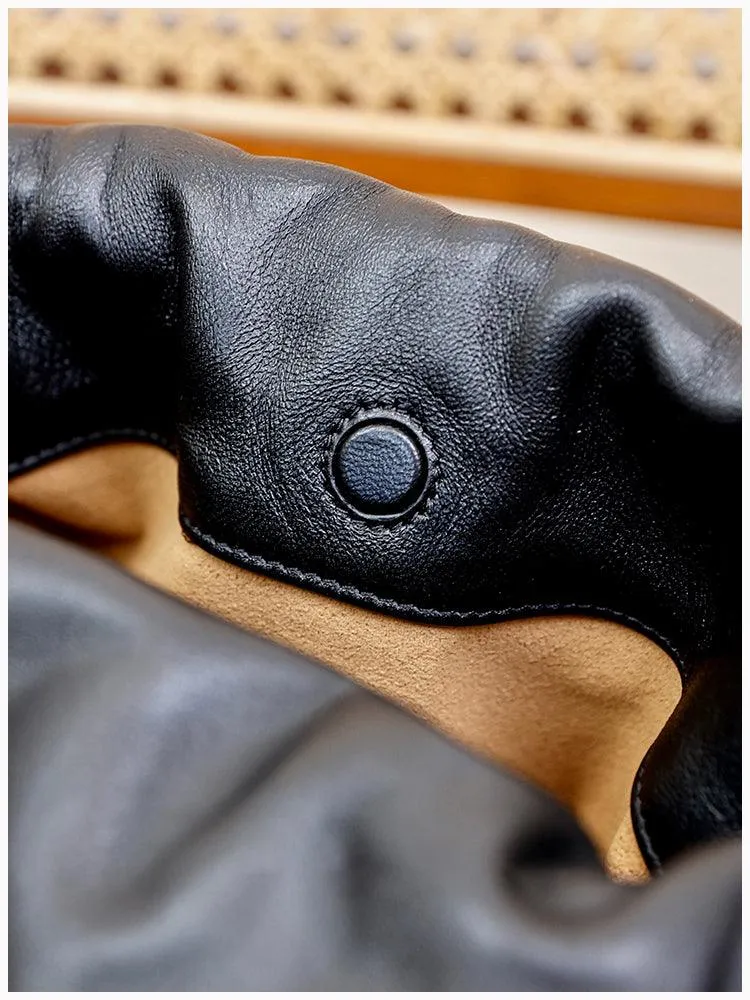 Soft Lambskin Leather Drawstring Cloud Bag | Chain & Knot Shoulder, Crossbody & Handbag for Women