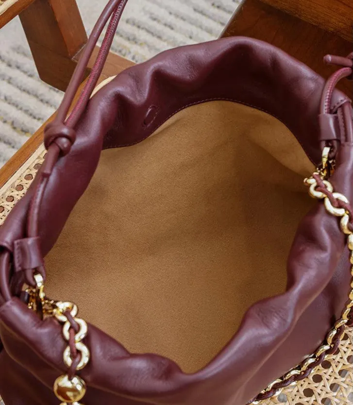 Soft Lambskin Leather Drawstring Cloud Bag | Chain & Knot Shoulder, Crossbody & Handbag for Women