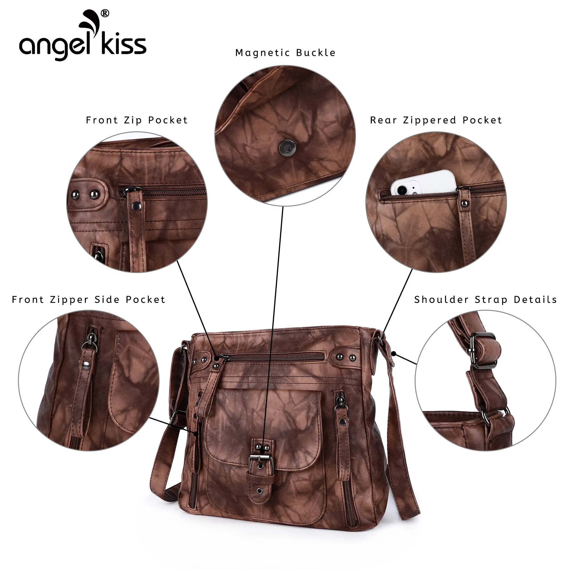 Solid color tie-dye crossbody bag