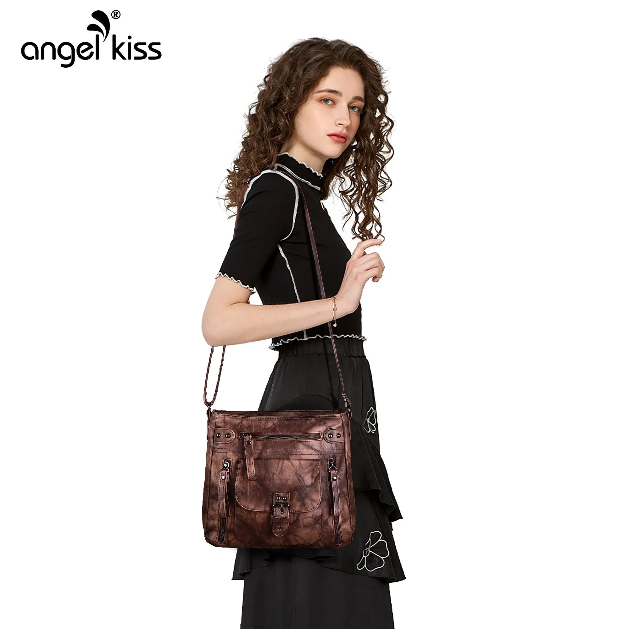 Solid color tie-dye crossbody bag