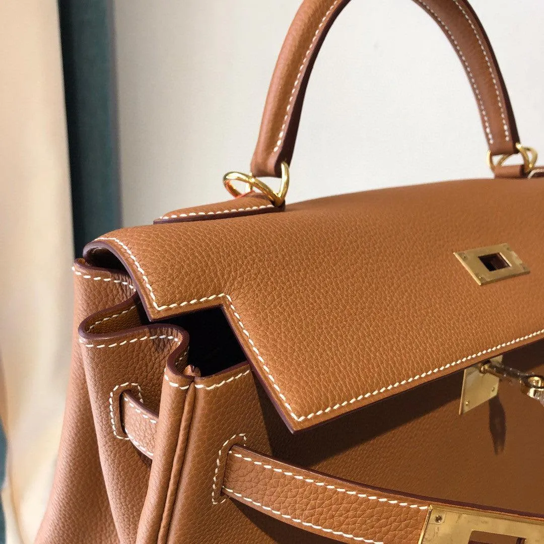 Togo Leather Brand Inspired Bag Gold Tone and Silver Tone, Must-have Leather Designer Bag, Luxury Classic Shoulder Bag, Wide Shoulder Strap