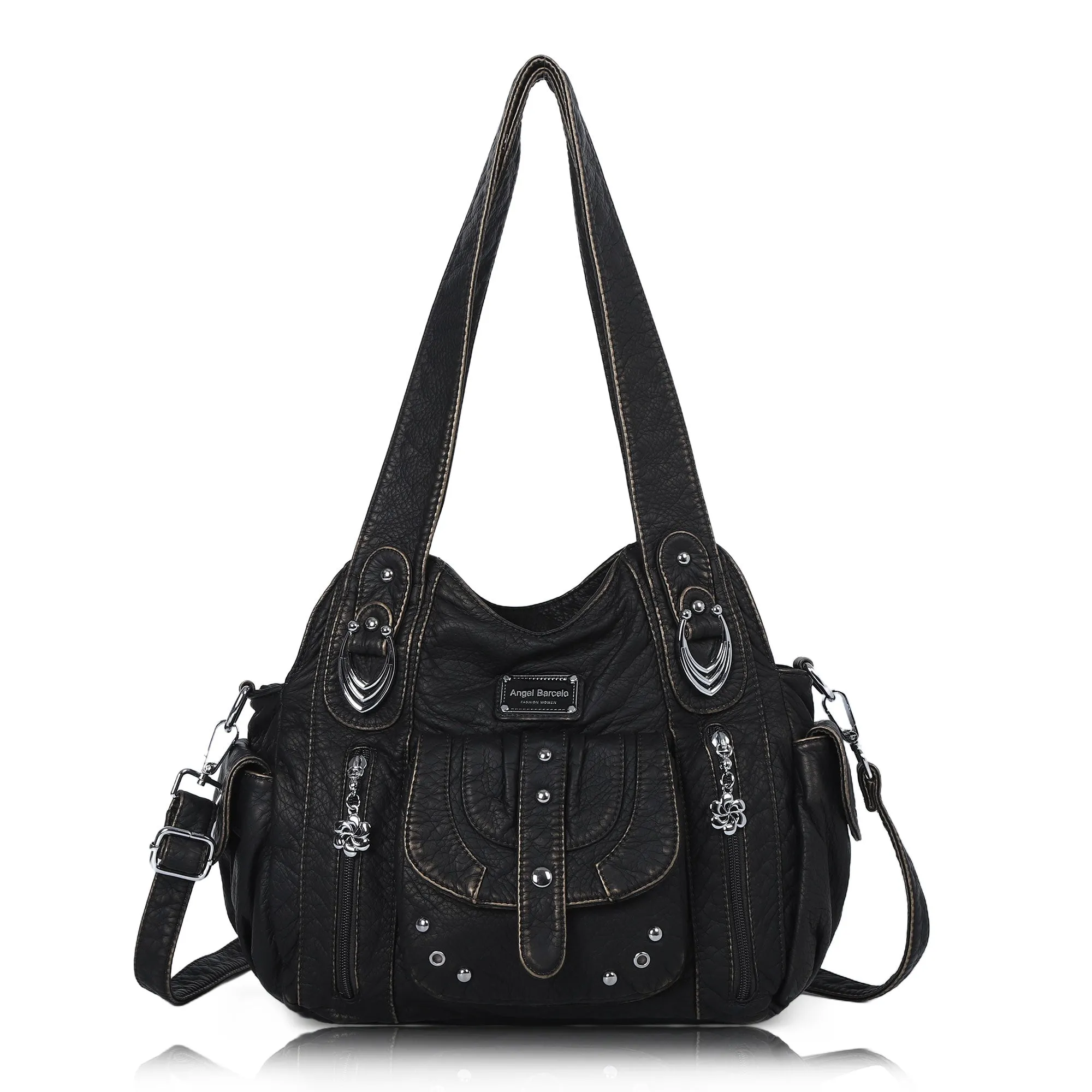 Tote retro solid color spacious unique texture wandering bag