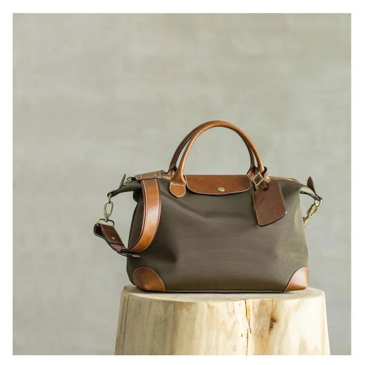 Waterproof Nylon and Cowhide Tote Bag, Handcrafted Women Shoulder Bag, Men Traveling Bag, Laptop Bag, Weekend Bag, Work Commutes Bag
