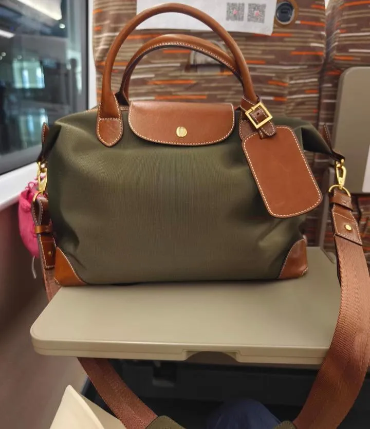 Waterproof Nylon and Cowhide Tote Bag, Handcrafted Women Shoulder Bag, Men Traveling Bag, Laptop Bag, Weekend Bag, Work Commutes Bag