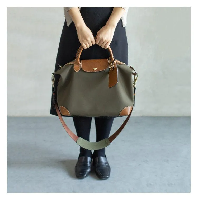 Waterproof Nylon and Cowhide Tote Bag, Handcrafted Women Shoulder Bag, Men Traveling Bag, Laptop Bag, Weekend Bag, Work Commutes Bag