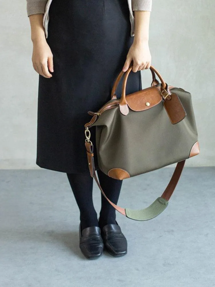 Waterproof Nylon and Cowhide Tote Bag, Handcrafted Women Shoulder Bag, Men Traveling Bag, Laptop Bag, Weekend Bag, Work Commutes Bag