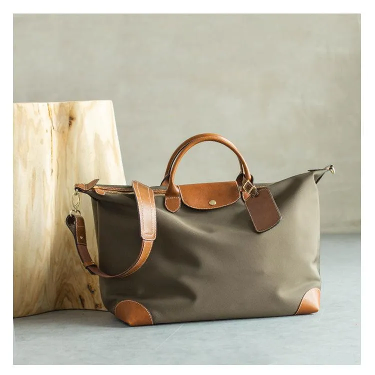 Waterproof Nylon and Cowhide Tote Bag, Handcrafted Women Shoulder Bag, Men Traveling Bag, Laptop Bag, Weekend Bag, Work Commutes Bag