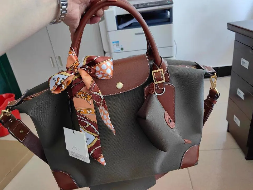 Waterproof Nylon and Cowhide Tote Bag, Handcrafted Women Shoulder Bag, Men Traveling Bag, Laptop Bag, Weekend Bag, Work Commutes Bag