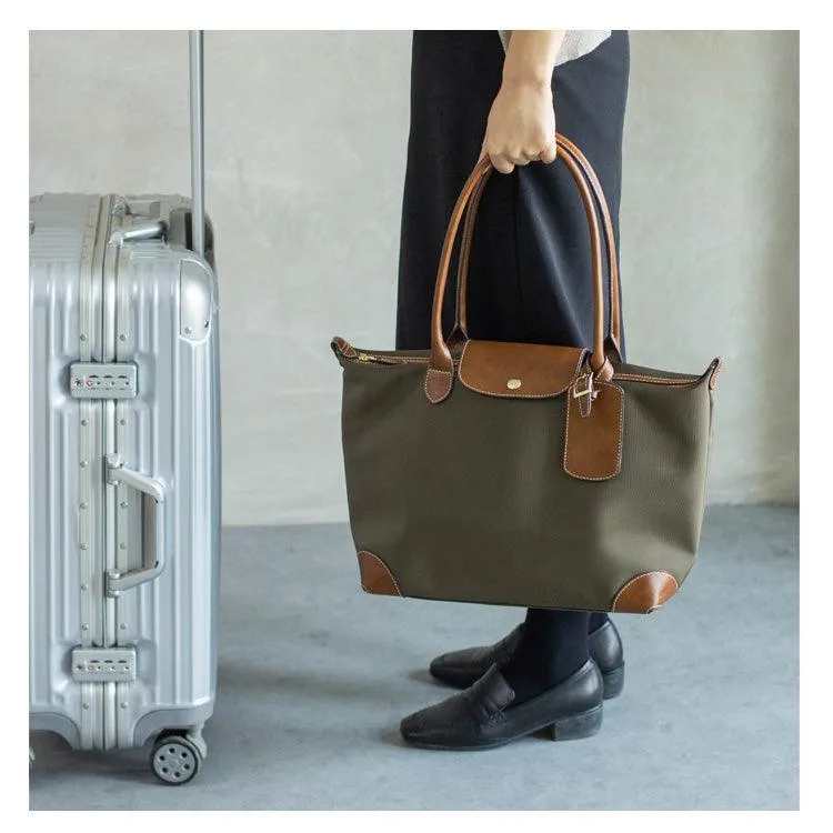 Waterproof Nylon and Cowhide Tote Bag, Handcrafted Women Shoulder Bag, Men Traveling Bag, Laptop Bag, Weekend Bag, Work Commutes Bag
