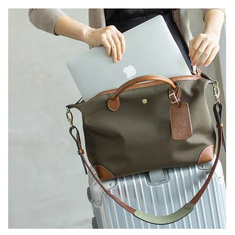 Waterproof Nylon and Cowhide Tote Bag, Handcrafted Women Shoulder Bag, Men Traveling Bag, Laptop Bag, Weekend Bag, Work Commutes Bag