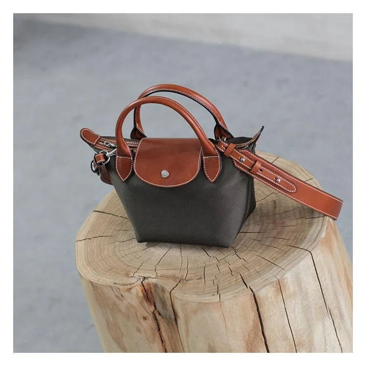 Waterproof Nylon and Cowhide Tote Bag, Handcrafted Women Shoulder Bag, Men Traveling Bag, Laptop Bag, Weekend Bag, Work Commutes Bag