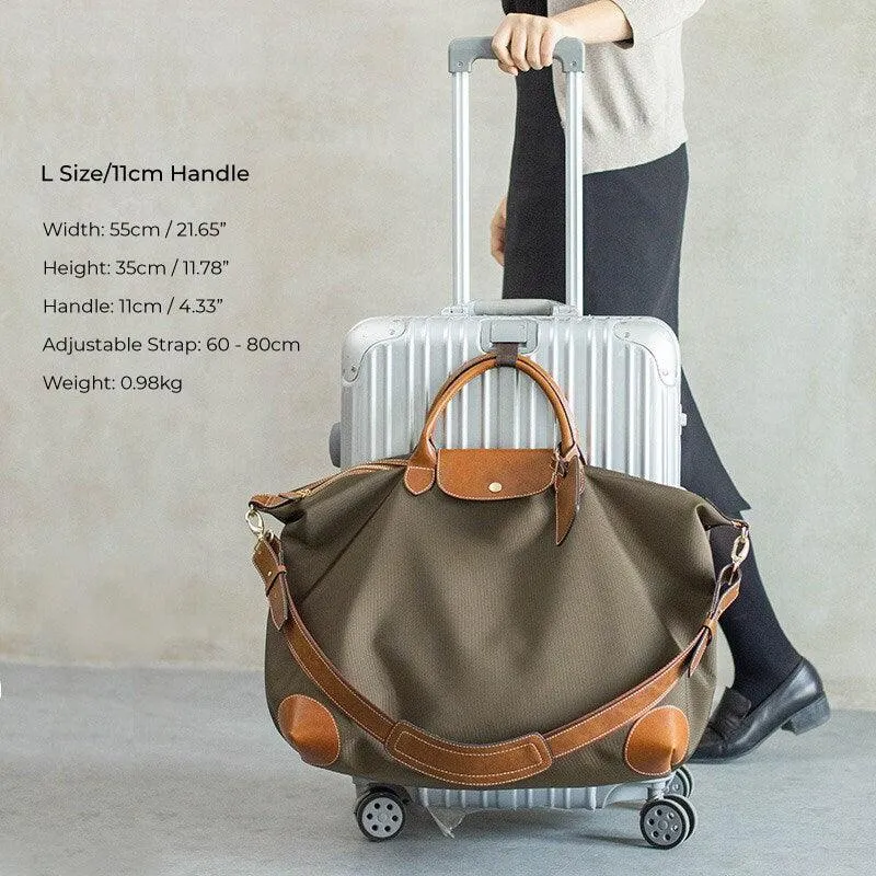 Waterproof Nylon and Cowhide Tote Bag, Handcrafted Women Shoulder Bag, Men Traveling Bag, Laptop Bag, Weekend Bag, Work Commutes Bag