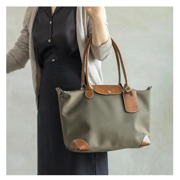 Waterproof Nylon and Cowhide Tote Bag, Handcrafted Women Shoulder Bag, Men Traveling Bag, Laptop Bag, Weekend Bag, Work Commutes Bag