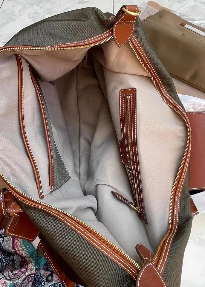 Waterproof Nylon and Cowhide Tote Bag, Handcrafted Women Shoulder Bag, Men Traveling Bag, Laptop Bag, Weekend Bag, Work Commutes Bag