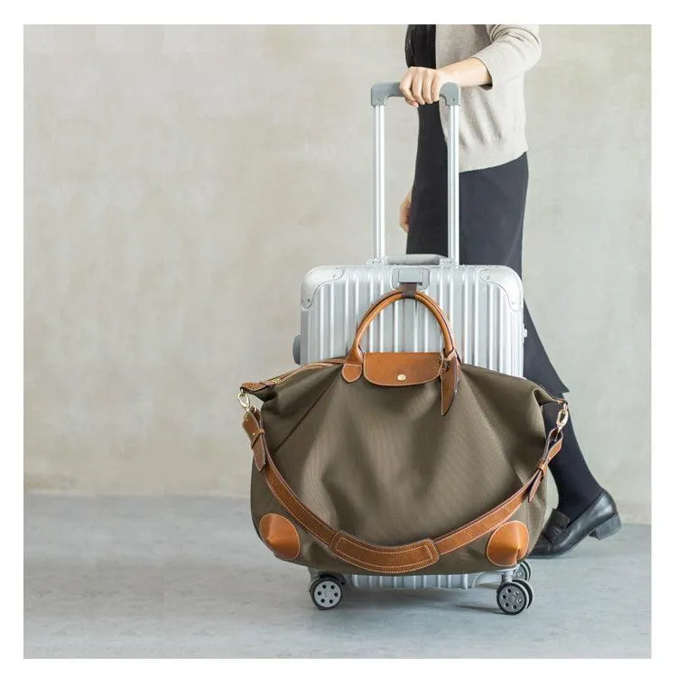 Waterproof Nylon and Cowhide Tote Bag, Handcrafted Women Shoulder Bag, Men Traveling Bag, Laptop Bag, Weekend Bag, Work Commutes Bag