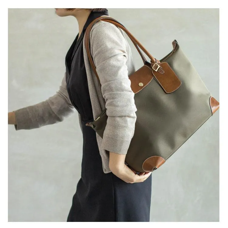 Waterproof Nylon and Cowhide Tote Bag, Handcrafted Women Shoulder Bag, Men Traveling Bag, Laptop Bag, Weekend Bag, Work Commutes Bag