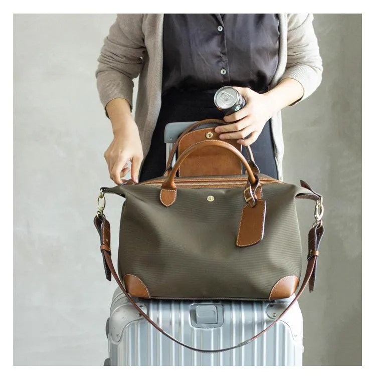 Waterproof Nylon and Cowhide Tote Bag, Handcrafted Women Shoulder Bag, Men Traveling Bag, Laptop Bag, Weekend Bag, Work Commutes Bag