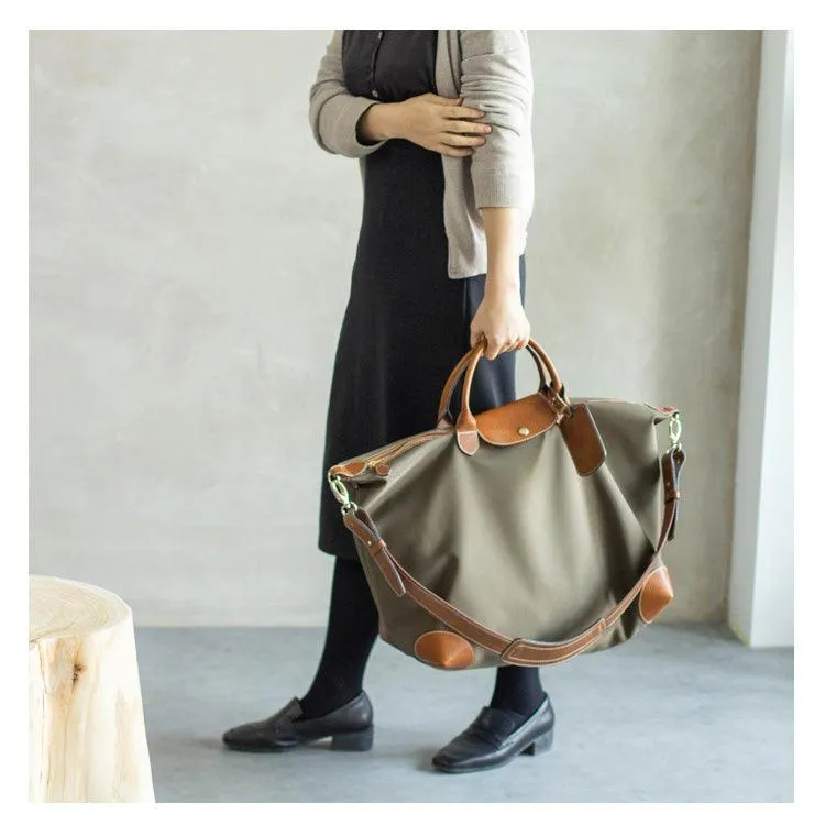 Waterproof Nylon and Cowhide Tote Bag, Handcrafted Women Shoulder Bag, Men Traveling Bag, Laptop Bag, Weekend Bag, Work Commutes Bag