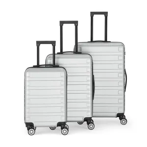 Wide Horizontal Stripe Luggage Travel 3-Piece Set Silver