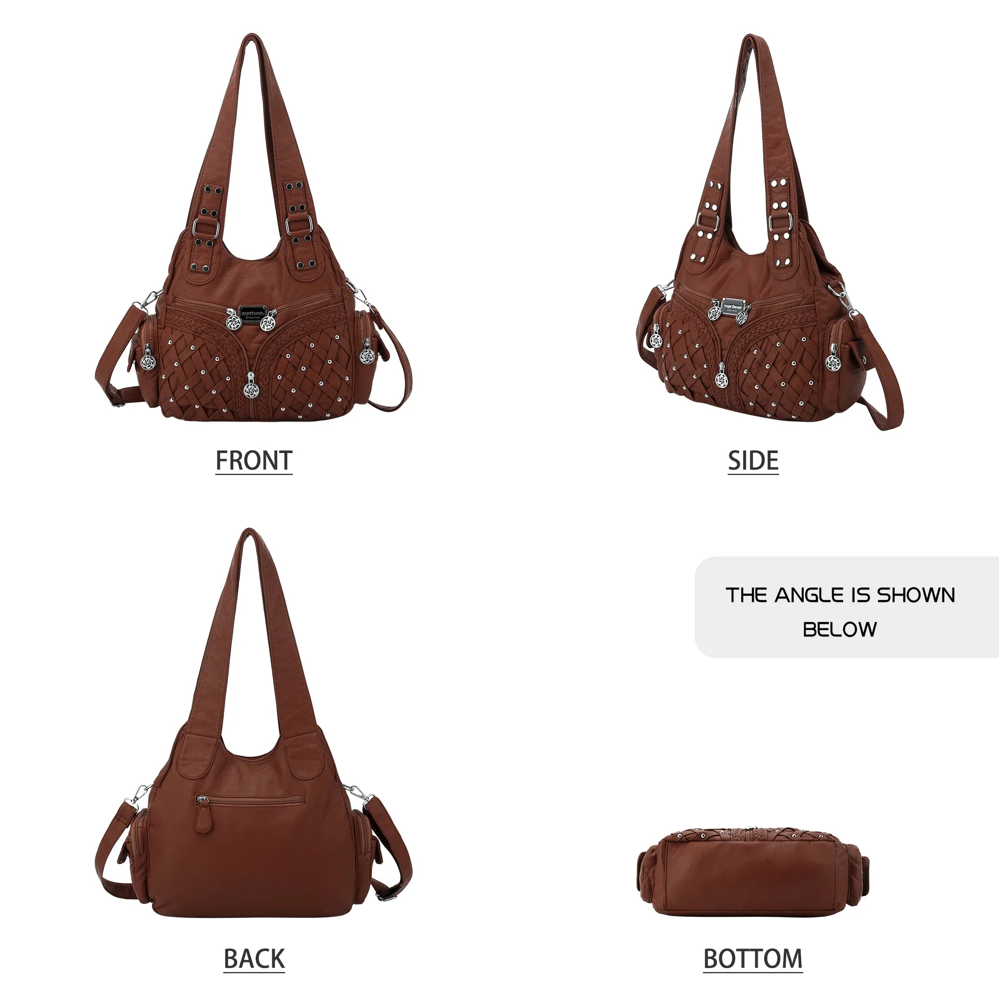 Women Large capacity hobo  Handbag Washed PU Leather