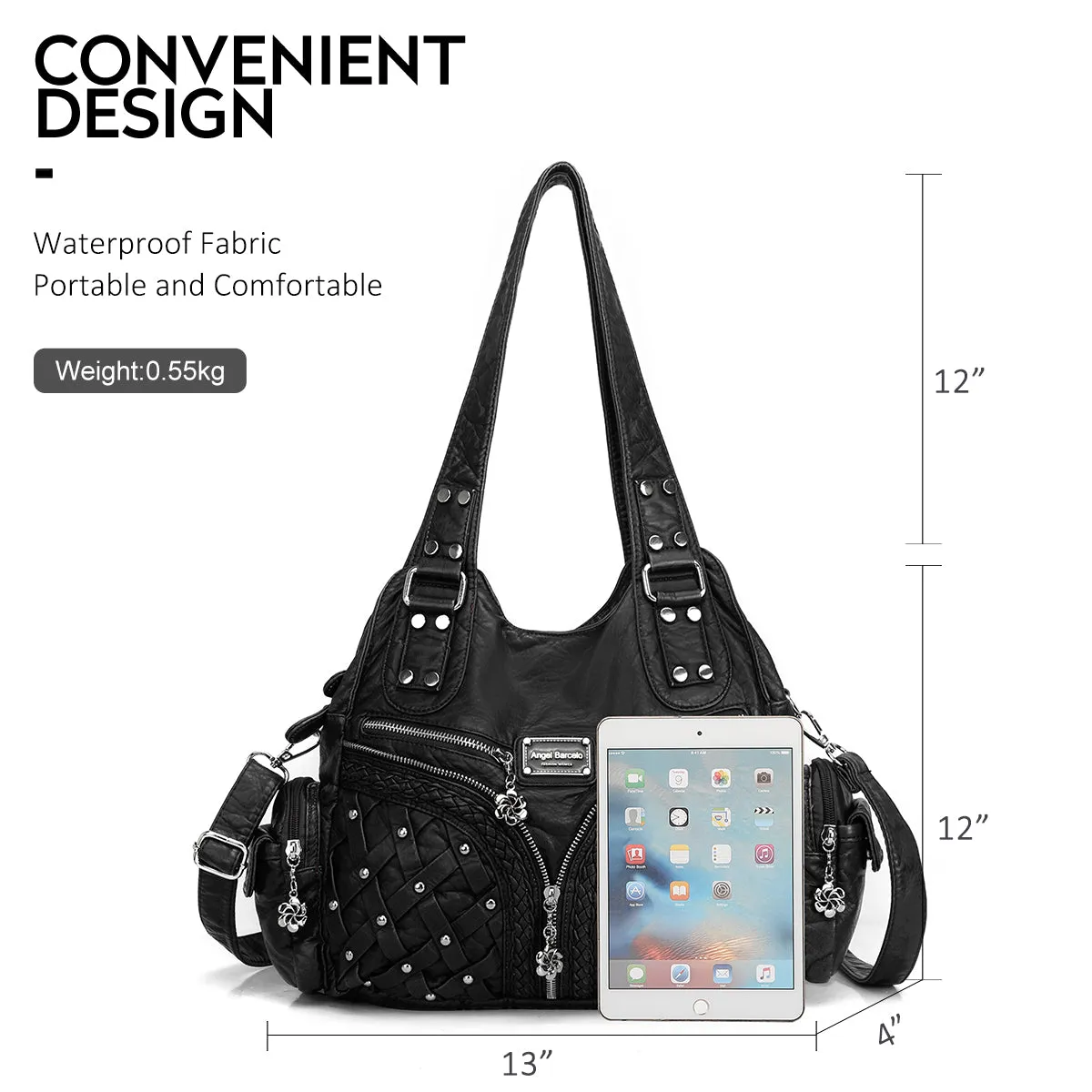 Women Large capacity hobo  Handbag Washed PU Leather