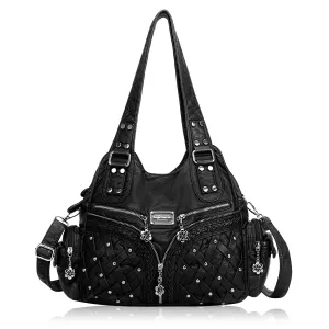 Women Large capacity hobo  Handbag Washed PU Leather