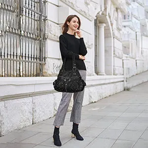 Women Large capacity hobo  Handbag Washed PU Leather