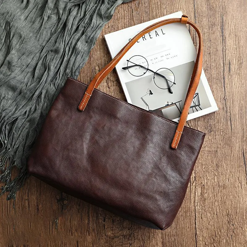 Women Pure Leather Tote Bag | Large Italian Leather Handcrafted Shopper Bag | Spacious Durable | Full Grain Leather | Black Colour