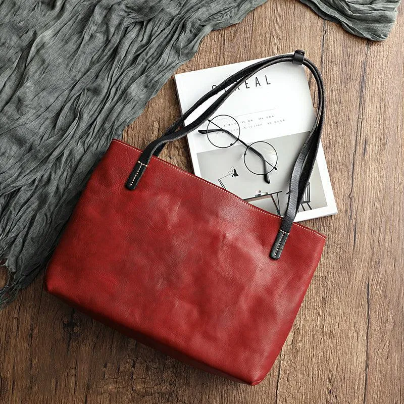 Women Pure Leather Tote Bag | Large Italian Leather Handcrafted Shopper Bag | Spacious Durable | Full Grain Leather | Black Colour