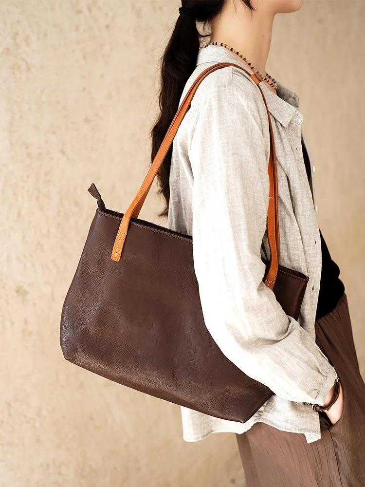 Women Pure Leather Tote Bag | Large Italian Leather Handcrafted Shopper Bag | Spacious Durable | Full Grain Leather | Black Colour
