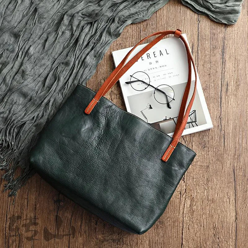Women Pure Leather Tote Bag | Large Italian Leather Handcrafted Shopper Bag | Spacious Durable | Full Grain Leather | Black Colour