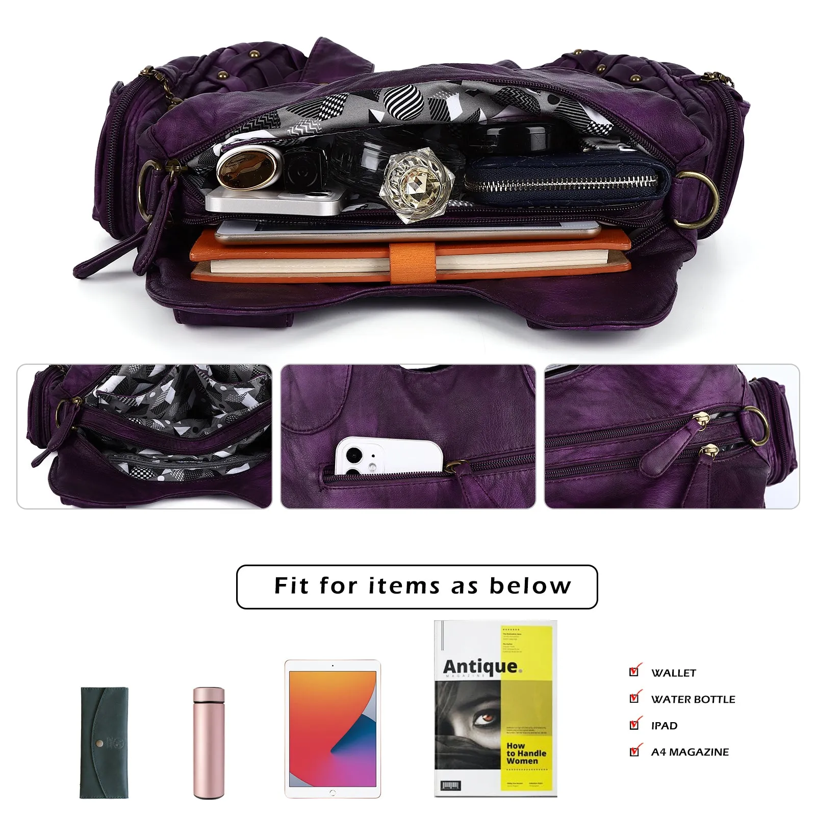 Women shoulder Handbag of High Quality Washed PU Leather