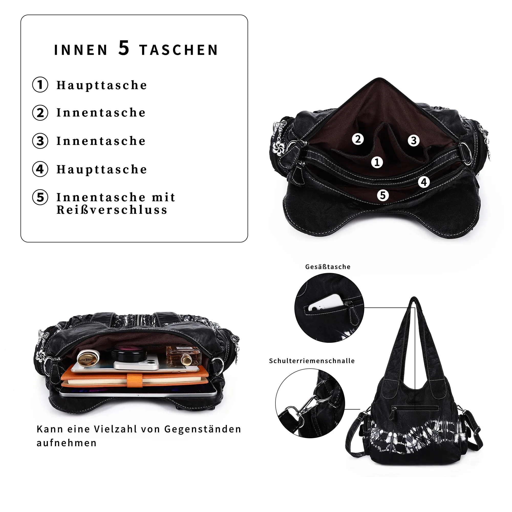 Women wash water PU leather multi-functional tie dye hardware accessories handmade hobo bag