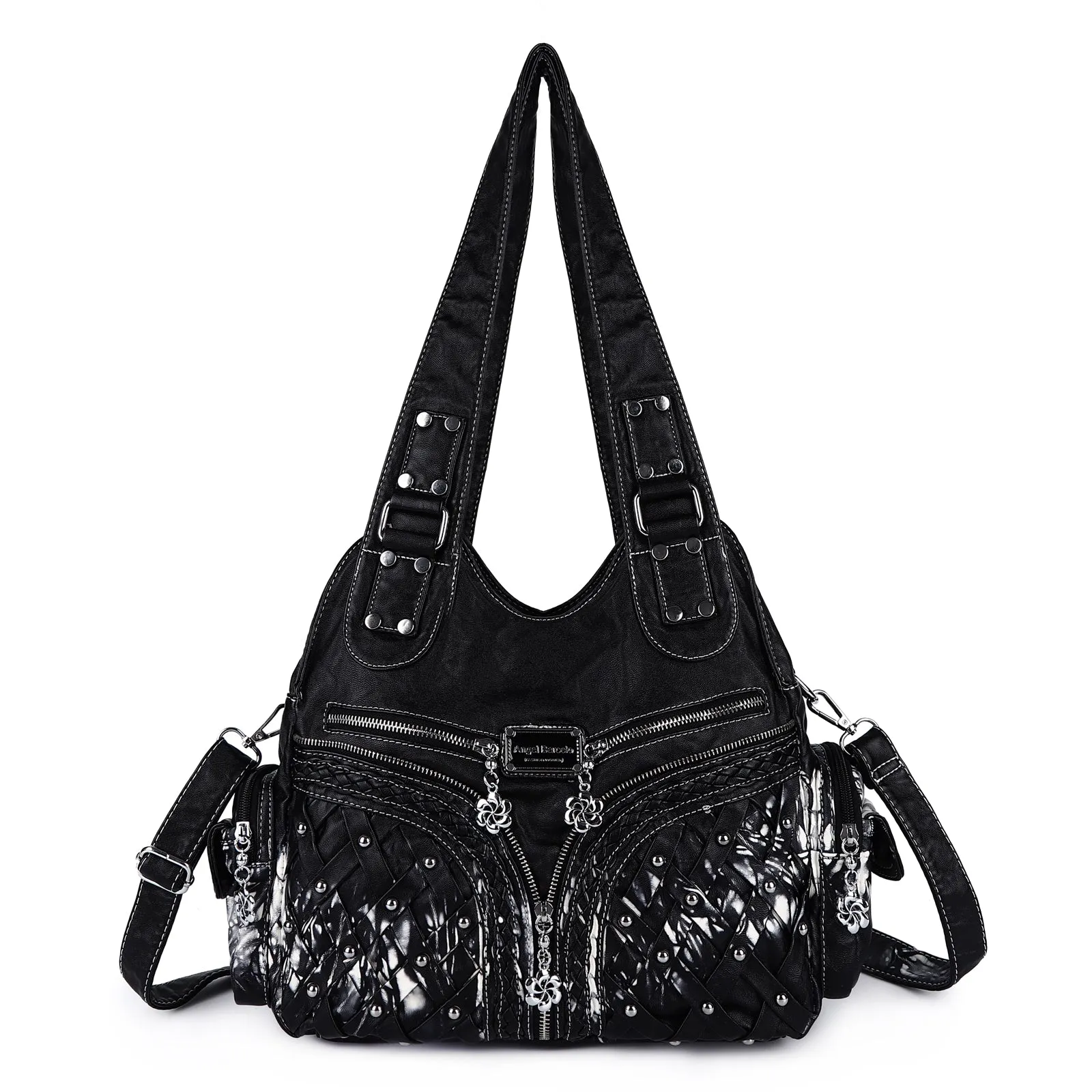 Women wash water PU leather multi-functional tie dye hardware accessories handmade hobo bag