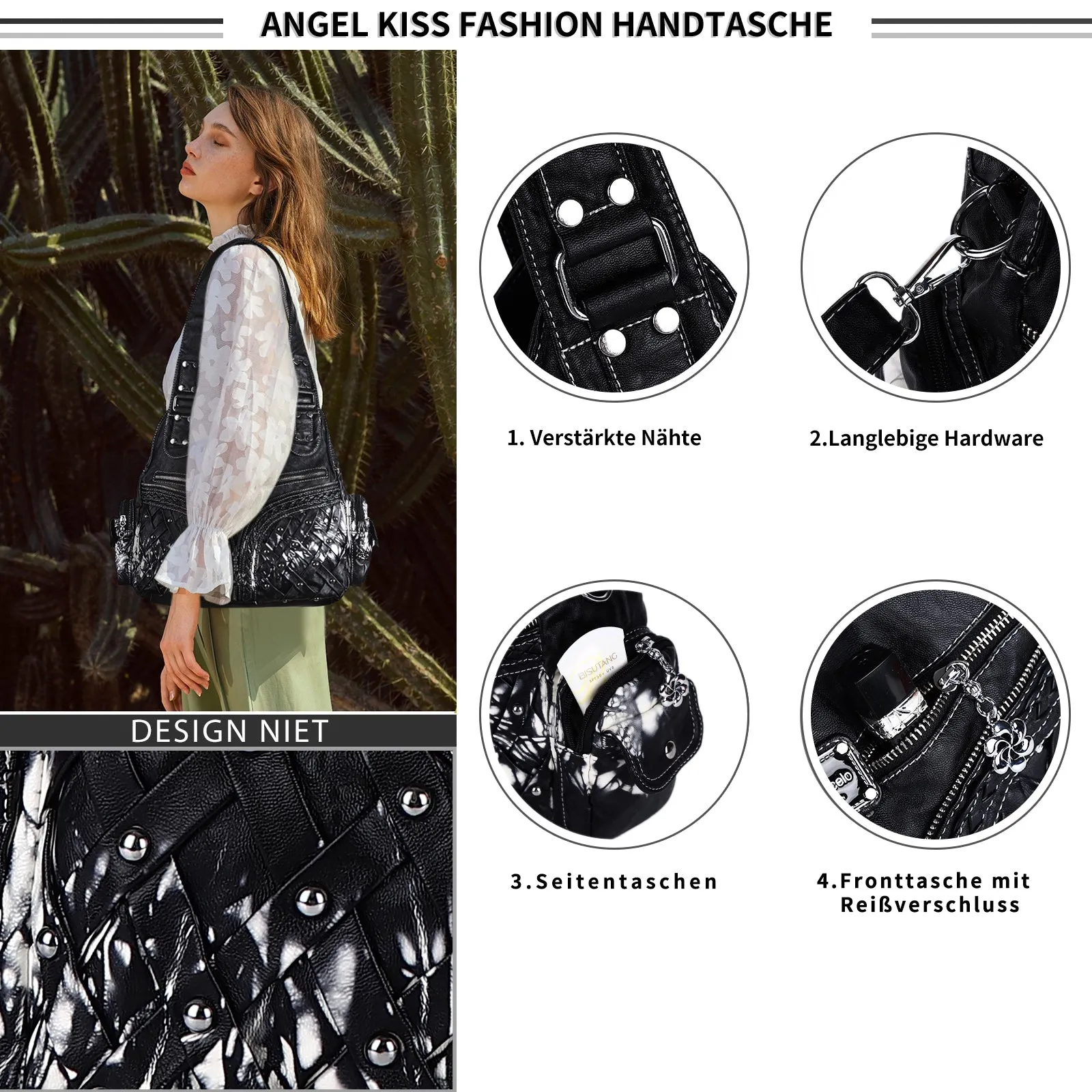 Women wash water PU leather multi-functional tie dye hardware accessories handmade hobo bag