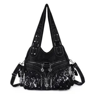 Women wash water PU leather multi-functional tie dye hardware accessories handmade hobo bag